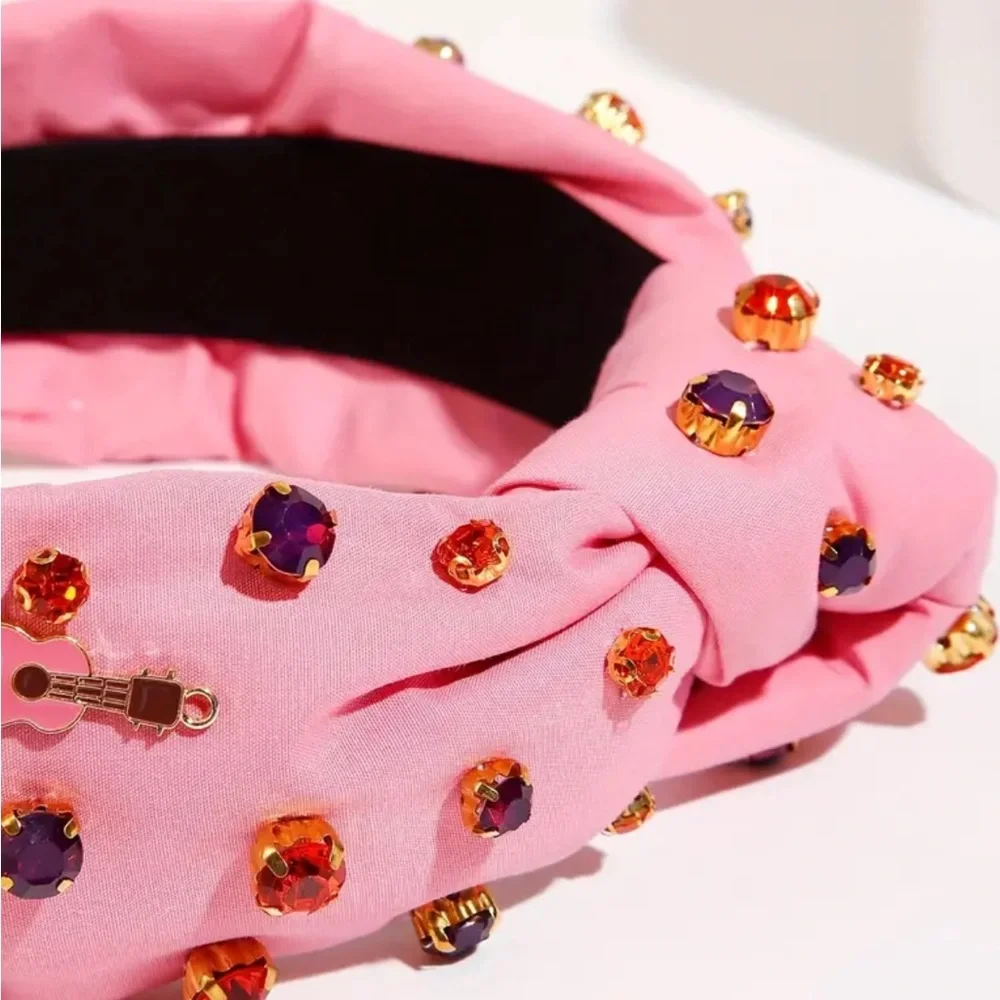 Pink Guitar Rhinestone Headband